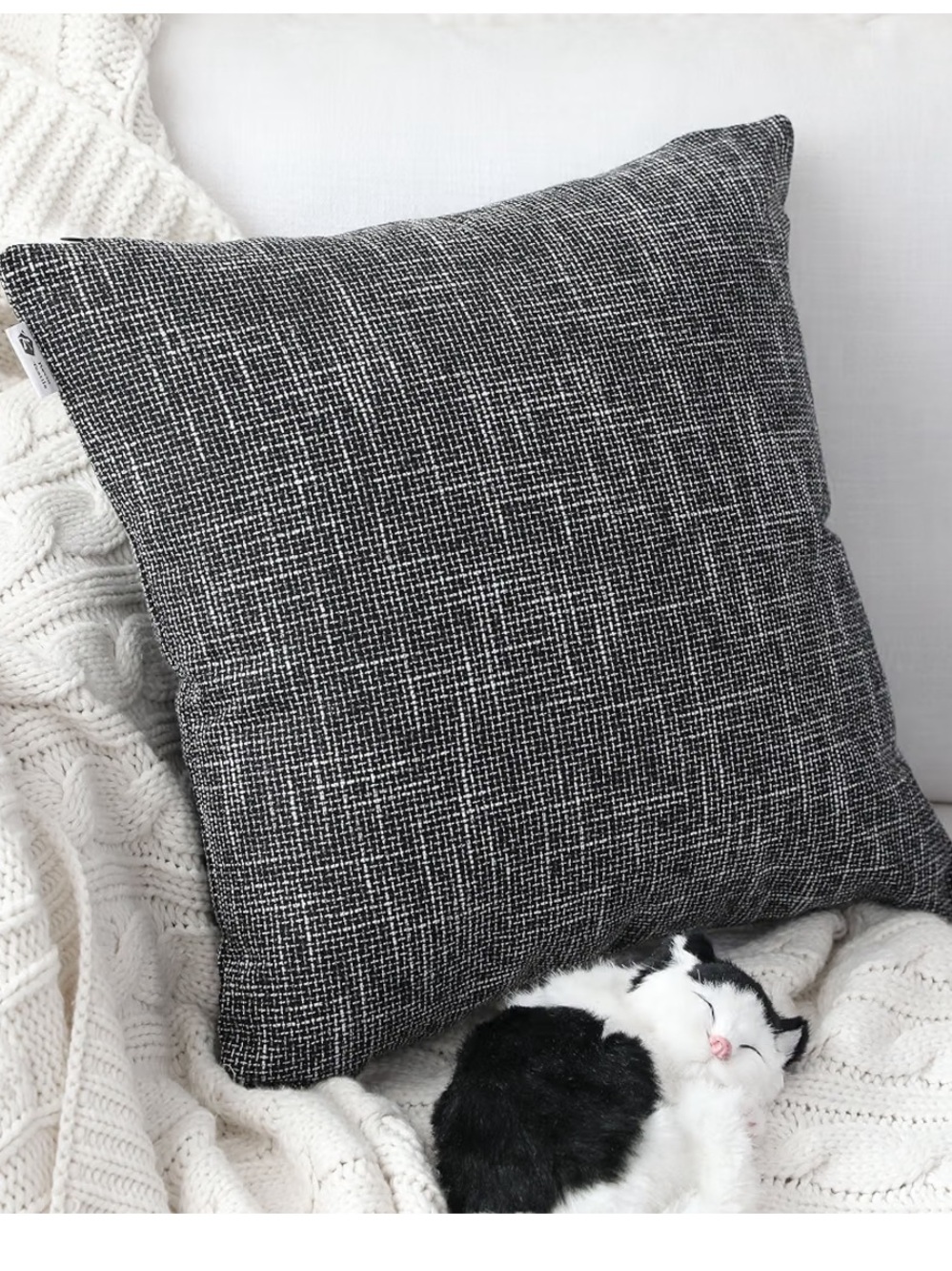 Black Faux Linen Decorative Pillow Cover - 25.5”
